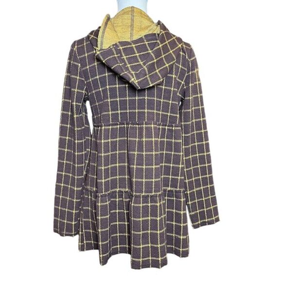 Oddy Plaid Ruffle Zip Up Jacket Chestnut Brown / Gold Windowpane Size Small - Picture 7 of 15